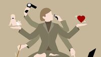 A woman multi-tasking